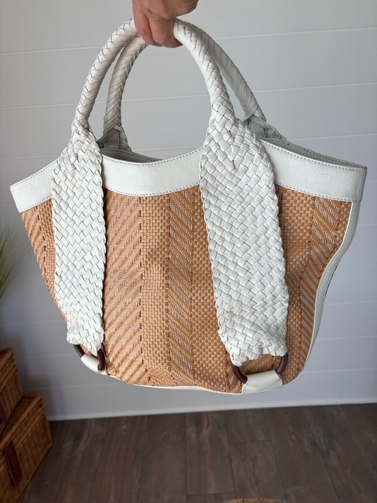 Cole Haan Tarran Tote Bag White Leather and Woven Straw